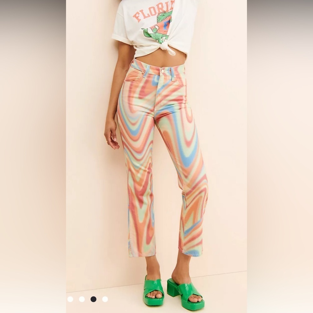 Anthropologie Wrangler High Rise Waist Straight Leg Jeans Psychedelic Rainbow